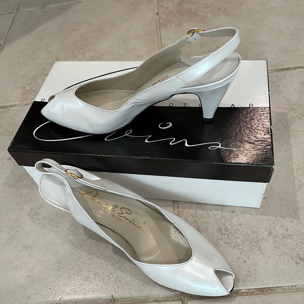 Elegant White Peep-Toe Slingback Heels